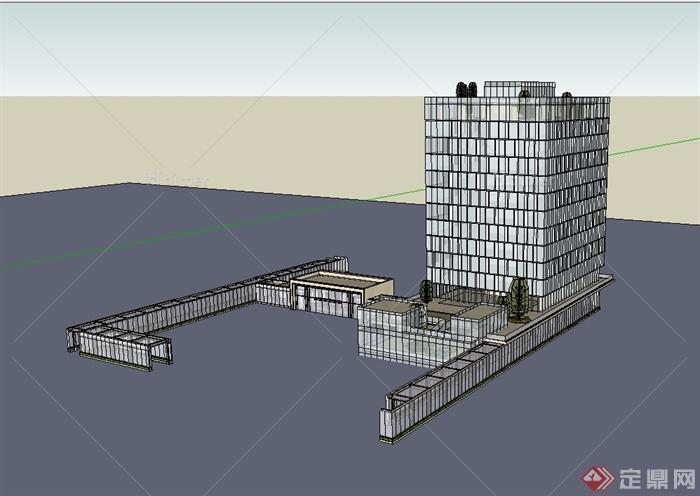 现代高层简单的办公楼设计su模型[原创]