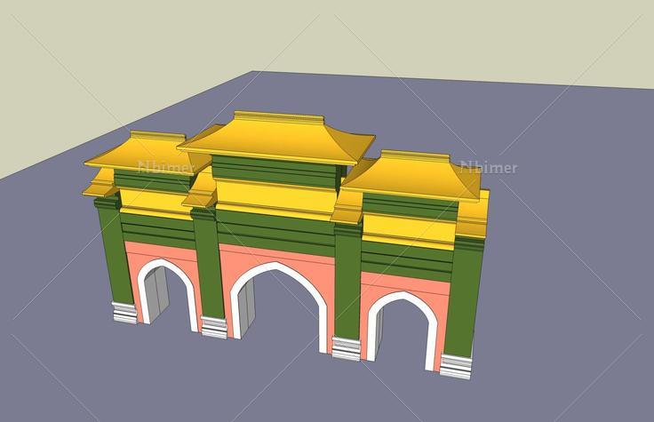 中式--大门(50507)su模型下载