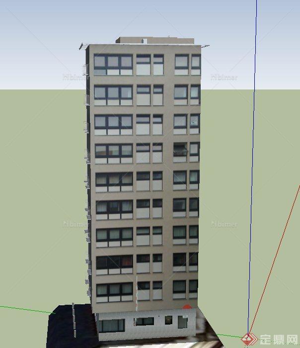 现代某十层独栋住宅公寓建筑设计SU模型