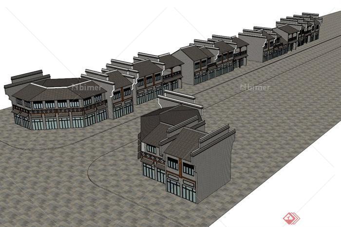 中式双层商住建筑设计SU模型