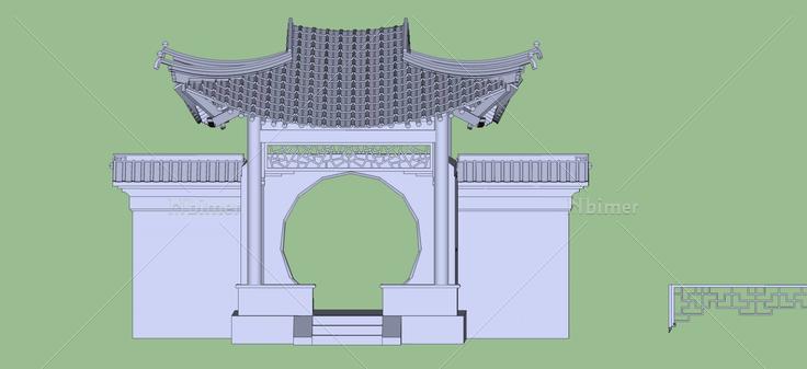 景墙月洞方亭(43284)su模型下载