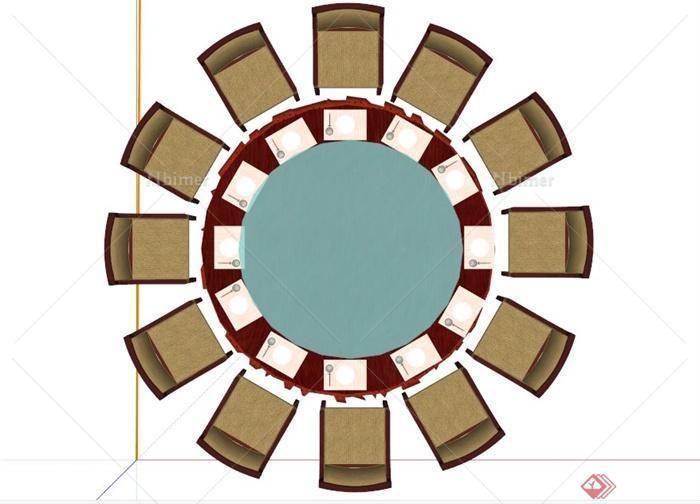 现代中式十二人餐桌设计SU模型