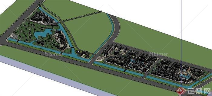 某城市滨河区规划设计SU模型