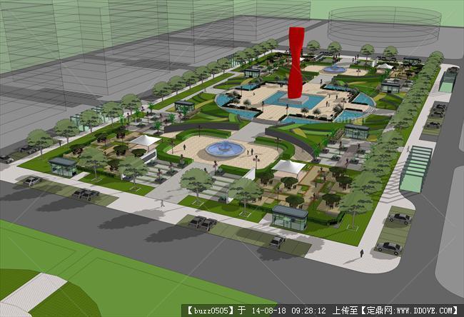 公园景观设计方案鸟瞰效果图和su模型