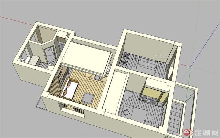 现代小户型两居室室内设计SU模型