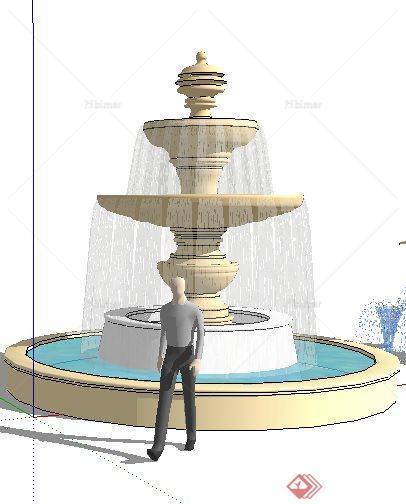 三款现代喷泉水池设计su模型[原创]