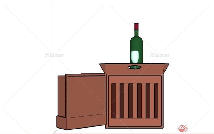 木制小型酒柜设计SU模型