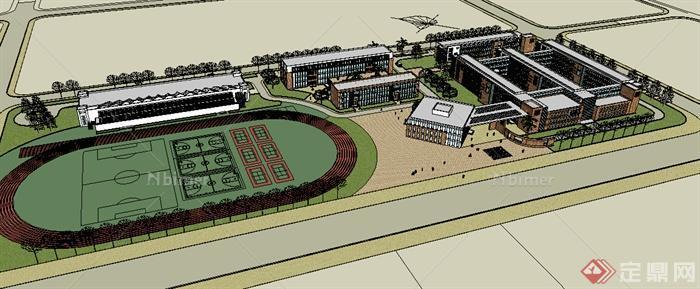 现代风格学校带操场建筑设计SU模型