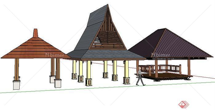 3个泰式风格景观亭设计SketchUp(SU)3D模型