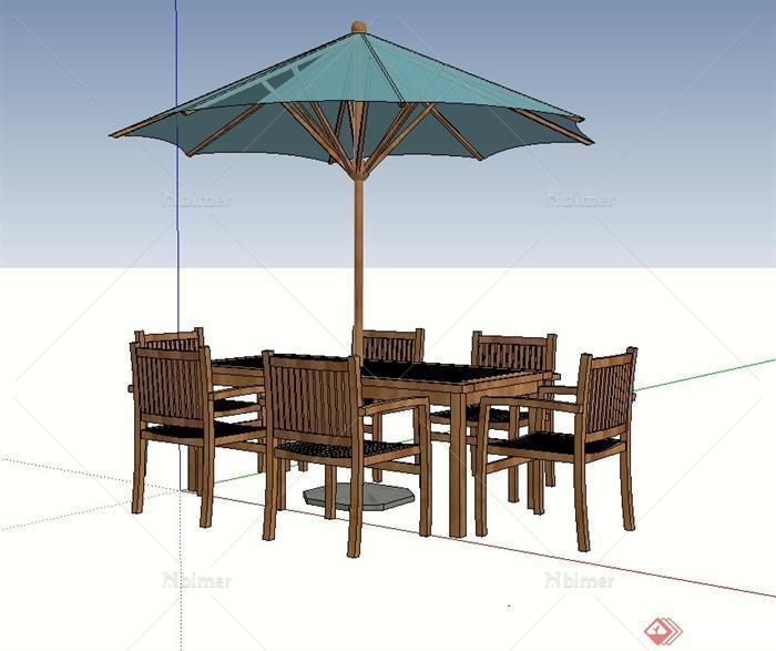 现代伞桌椅设计su模型（木质桌椅）