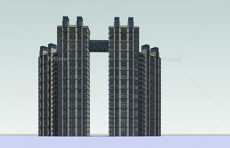 现代高层双塔式办公楼(46287)su模型下载