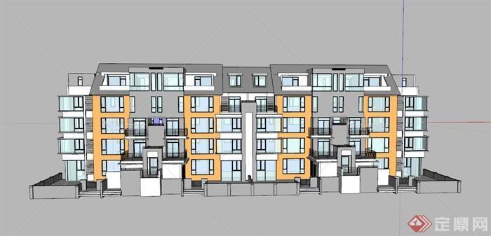 现代楼梯房住宅建筑设计SU模型