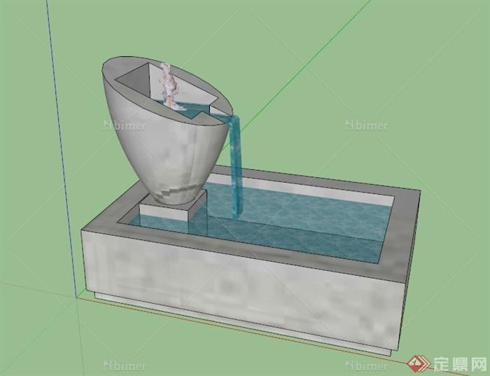 某现代喷水雕塑水池景观SU模型