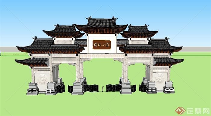 某古典中式大型公园廊门设计SU模型
