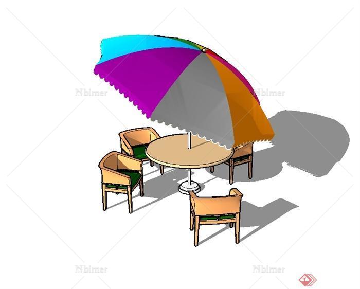 某现代风格户外伞桌椅设计su模型[原创]