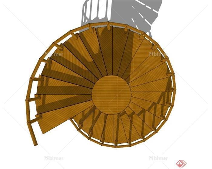 现代旋转木制楼梯设计SU模型[原创]