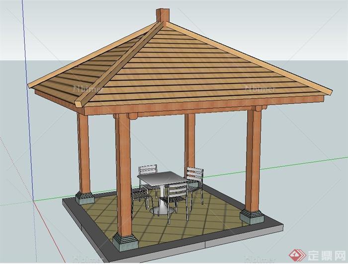 园林景观节点木质四角亭设计SU模型