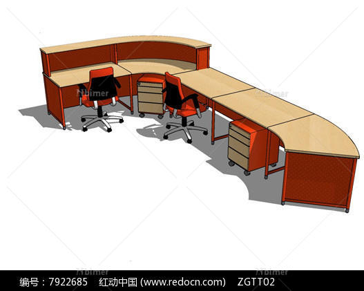 木质办公前台桌椅SU模型
