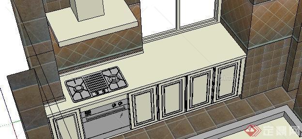 某欧式厨房室内空间设计SU模型[原创]