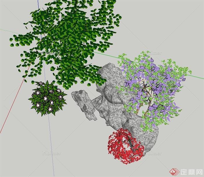 园林景观节点置石景观树设计SU模型