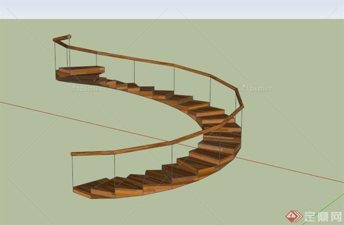 旋转简约木楼梯SU模型