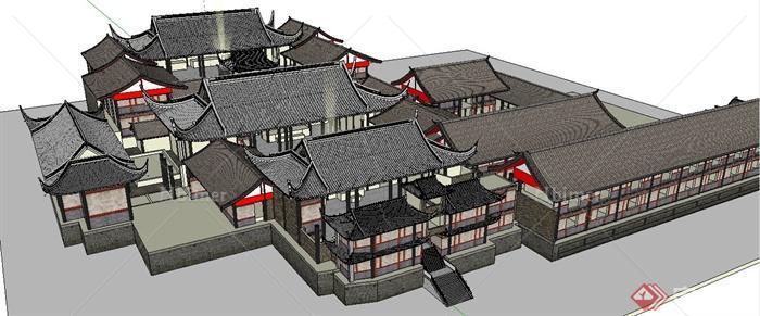 古典中式寺庙院落建筑设计su模型