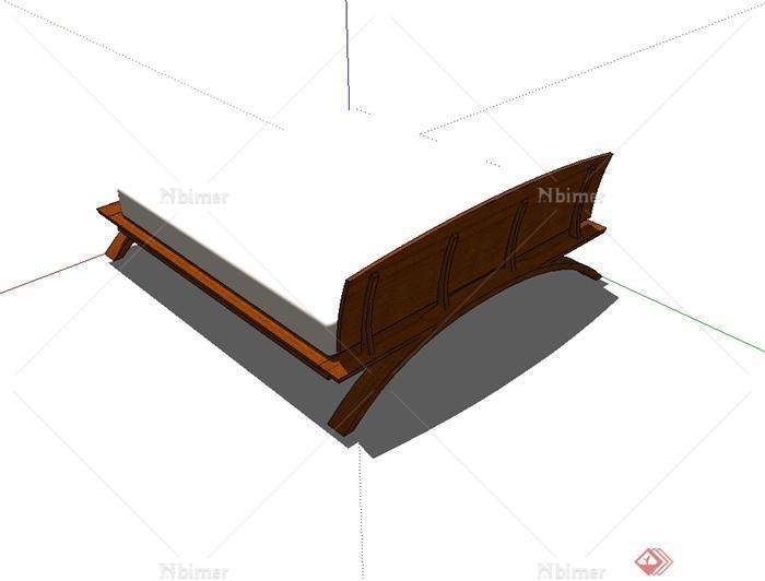 某现代中式风格独特卧室床设计su模型[原创]