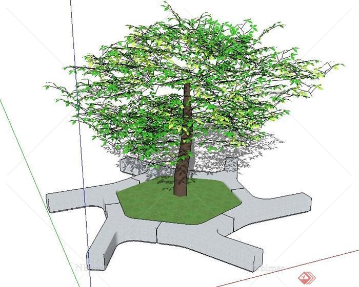 六边形带坐凳的树池设计SU模型[原创]