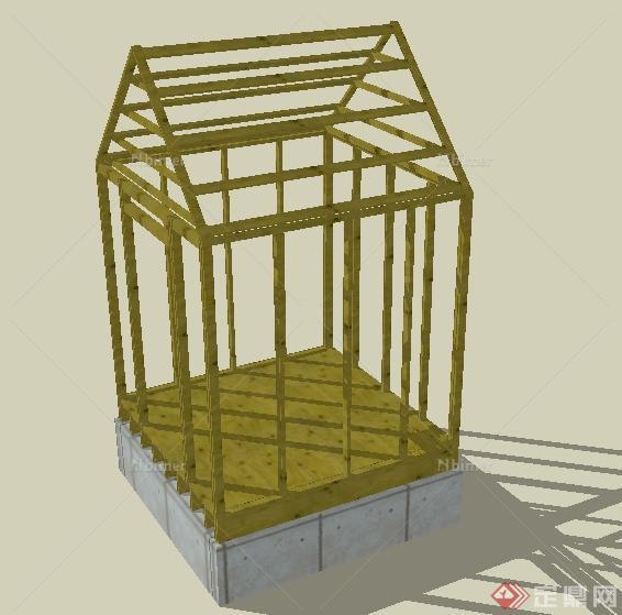 某园林景观木制花园棚框架SU模型