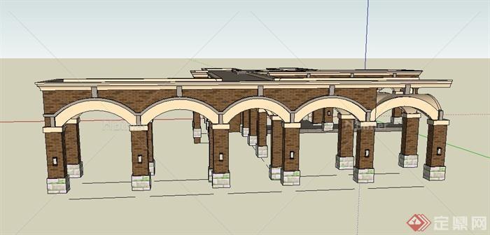 某欧式风格组合廊架设计SU模型