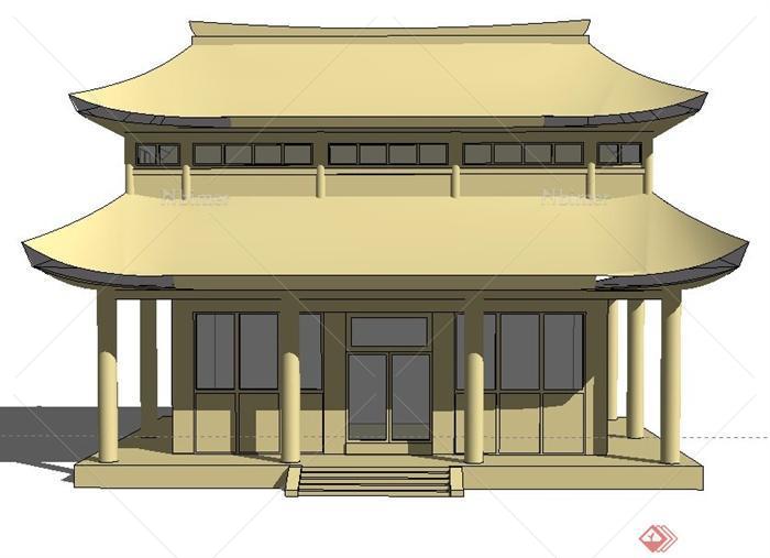 某古典中式两层四角建筑设计su模型[原创]