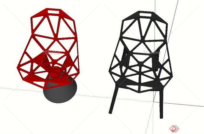 两个室内铁艺镂空椅子设计SU模型