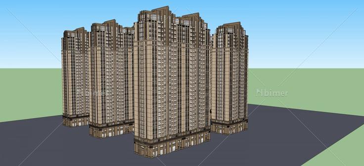 ART-DECO风格高层住宅小区(55796)su模型下载