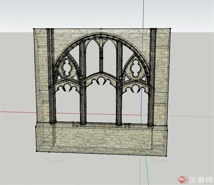 某石砌墙与窗子设计SU模型