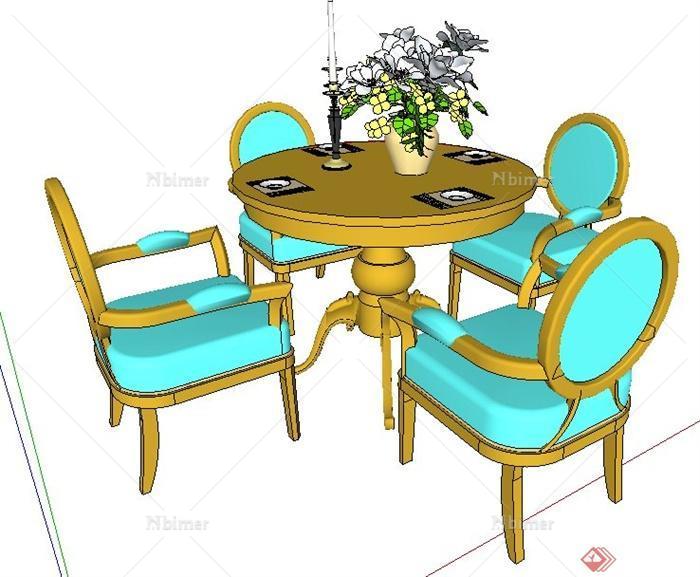 现代风格四人座圆形餐桌椅组合su模型