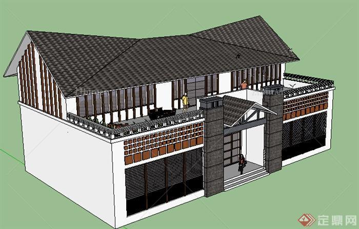 某现代中式风格住宅建筑SU模型