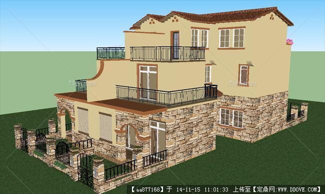 地中海风格双排别墅精细SU设计模型