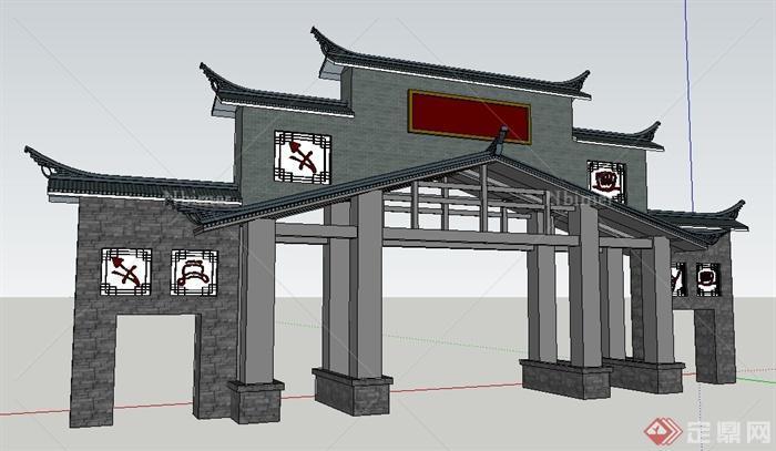 中式风格山门大门设计su模型