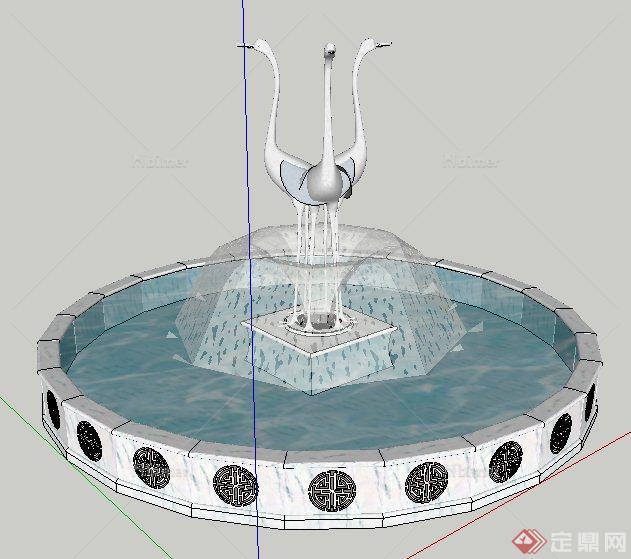 园林景观中式雕塑喷泉水景su模型