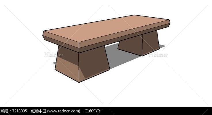 棕色简约长方形座椅SU模型