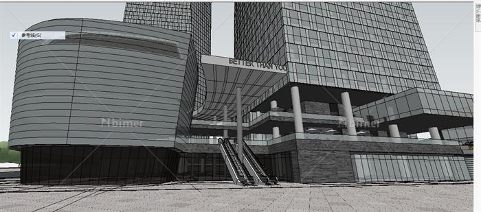 现代风格城市双子星商业大厦SU精致设计模型[原创