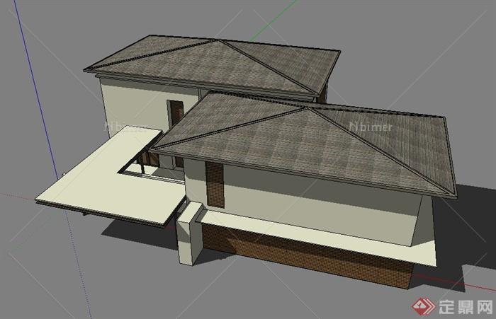 东南亚风格两层住宅建筑设计SU模型