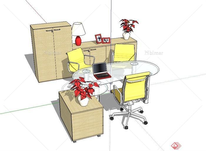 某现代精致室内办公桌椅设计su模型[原创]