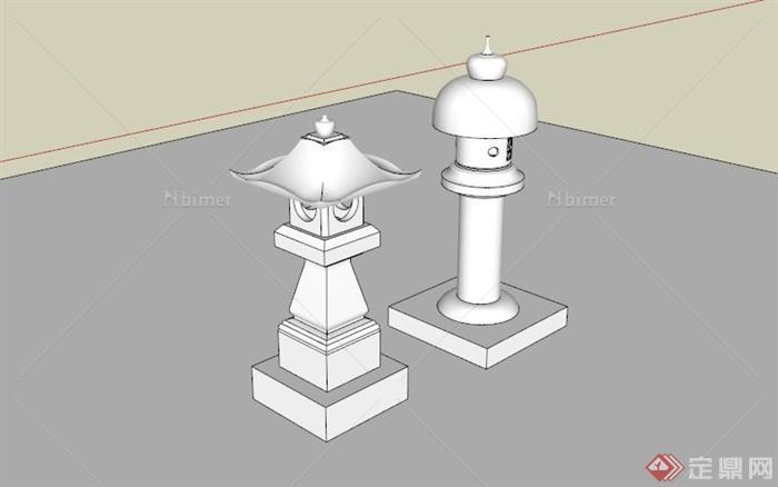 两个古典中式风格景观灯设计SU模型[原创]