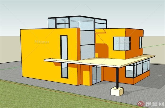 现代现代两层住宅小洋房建筑设计SU模型
