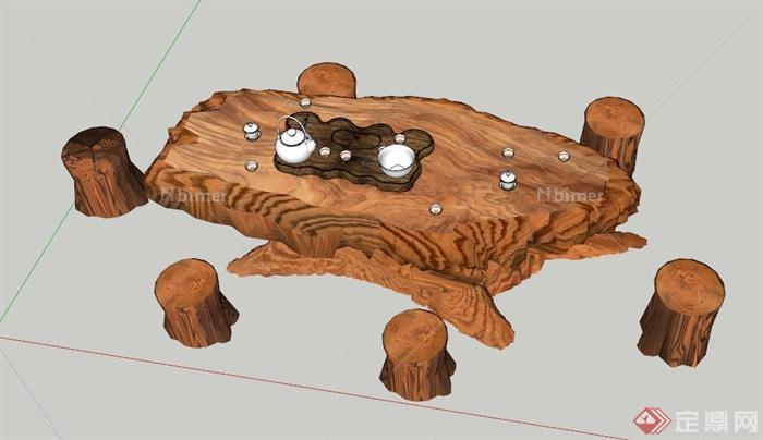 根雕木质桌凳设计SU模型