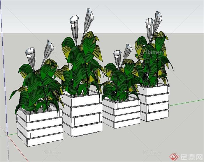 园林景观节点方形花钵设计SU模型