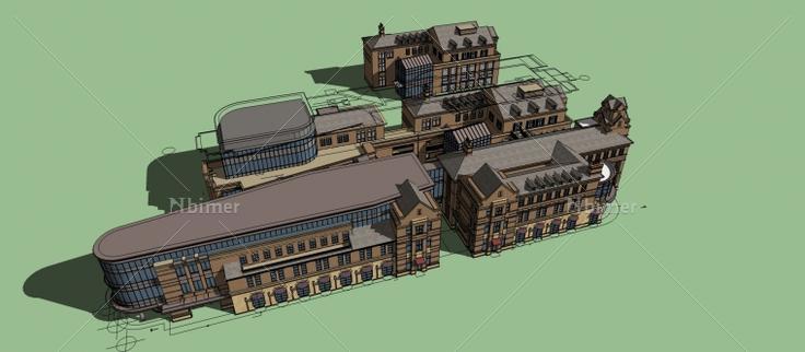 英式+现代商业街建筑设计方案带SketchUp模型下载