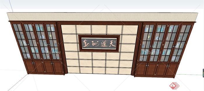 中式背景墙柜设计SU模型