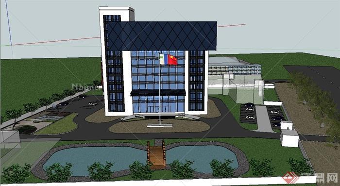 现代某高层行政办公区建筑设计SU模型